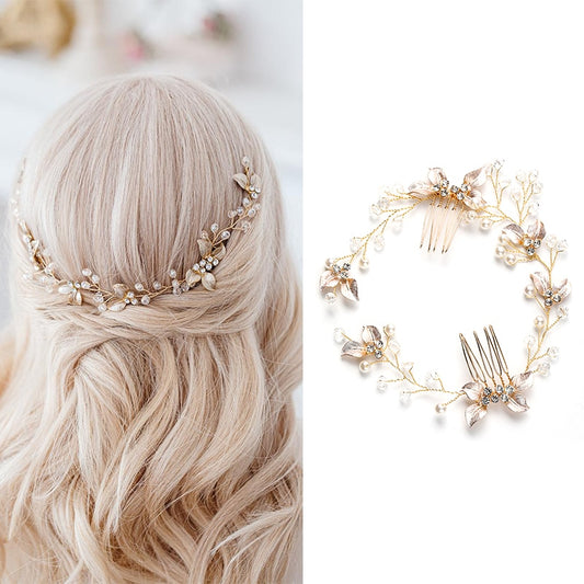 Pearl Leaf Comb Headband Hair