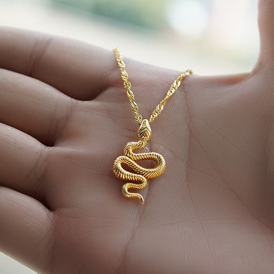 Gothic Chain Necklace with Biting Snake Pendant