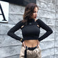Gothic Korean Style Buckle Women Turtleneck Sleeve T Shirt - Stand Out in this Fashionable Tee