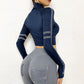 Reflective Half-Zip Gym Crop Top with Thumb Holes