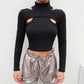 Gothic Korean Style Buckle Women Turtleneck Sleeve T Shirt - Statement Piece for Fashion Enthusiasts