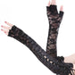 Punk Elbow-Arm Warmer Gloves with Fishnet Mesh and Laces