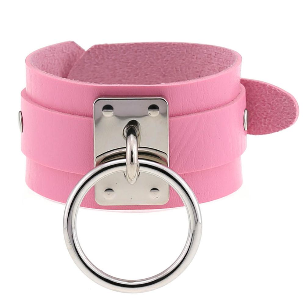 Emo Gothic Leather Wristband with Metal Pendant