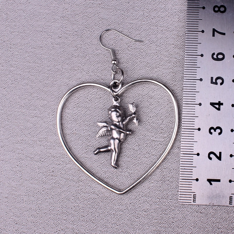 Gothic Cupid in Heart Earrings