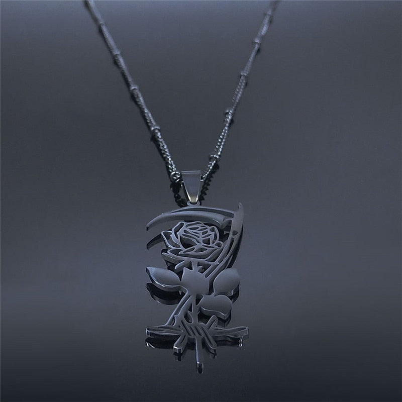 Gothic Sickle Rose Necklace