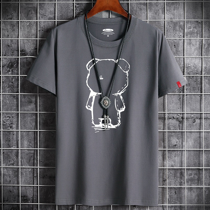 "Oversized Gothic tee featuring a white O-neck and captivating anime man artwork"