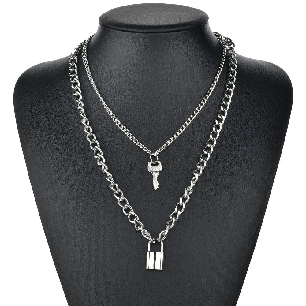 Hip Hop Multi Layers chain necklace with heart lock