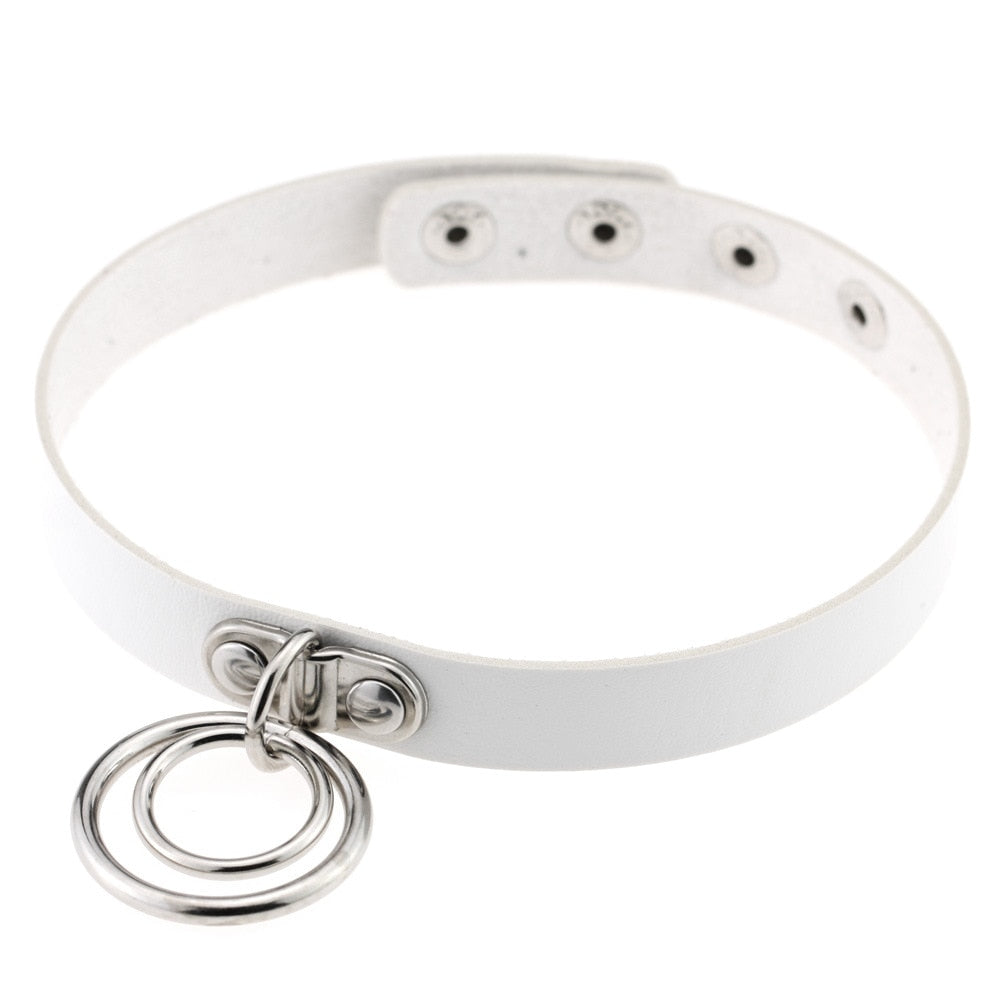 Gothic White Leather Choker Necklace with Multiple Spikes and Pendant Designs