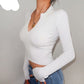 "Sleek and fashionable Gothic Crop Top with a deep V-neck and intricate knit work"