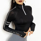 Reflective Half-Zip Gym Crop Top with Thumb Holes