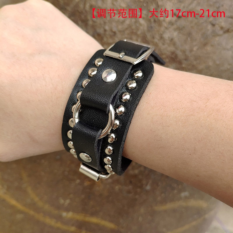 Gothic Black Leather Wristband