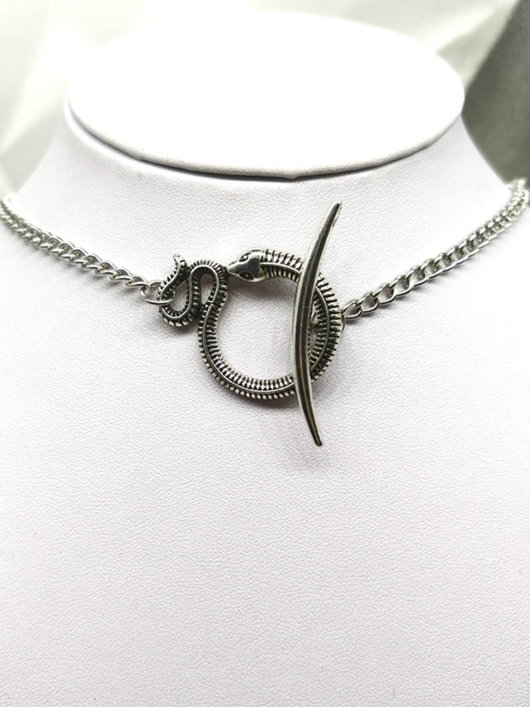 Gothic Moon and Snake Choker Necklace Pendant