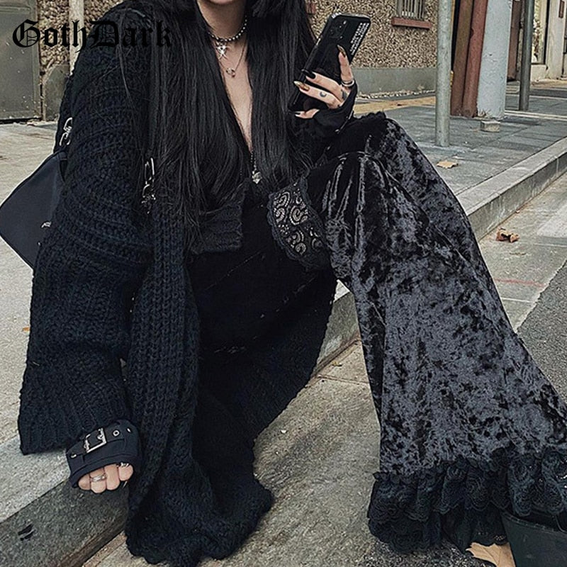 Gothic Velvet Lace Patchwork Flare Pants