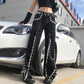 Gothic Lace Splice Baggy Jean with chains.