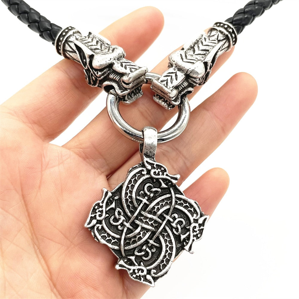 Gothic Rope Necklace with Viking Dragon Knot Pendant