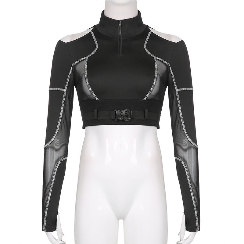 High-quality Techwear Long Sleeve with Unique Cut-out Pattern and Distressed Finish