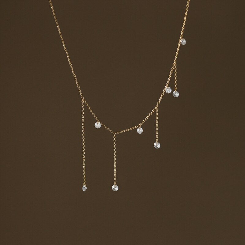 Starlight Tassel Zircon Necklace Clavicle Chain Stainless Steel Plated Gold