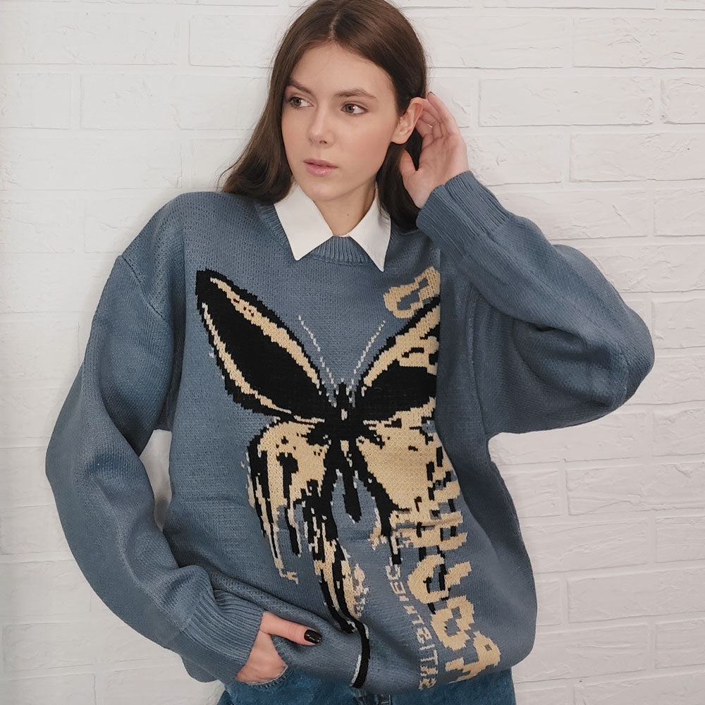 Butterfly Print Knitted Sweater