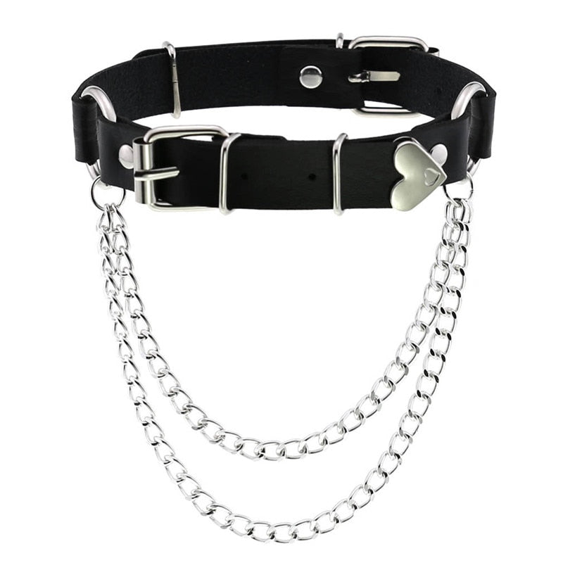 Gothic Choker Necklace with Spikes, Chains and Pendants