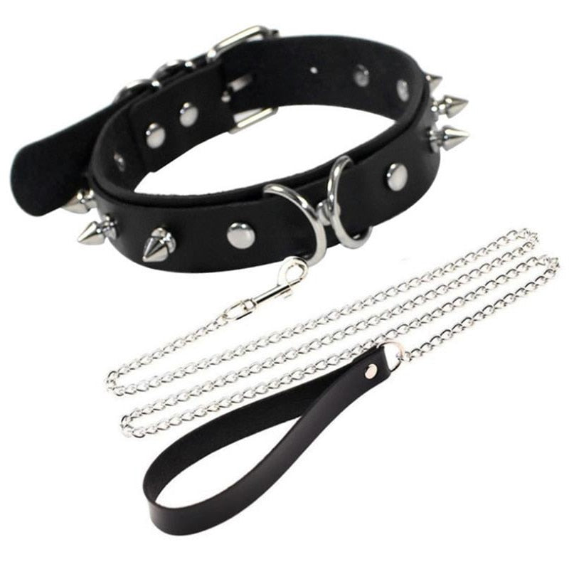 Gothic Choker Necklace with Spikes, Chains and Pendants