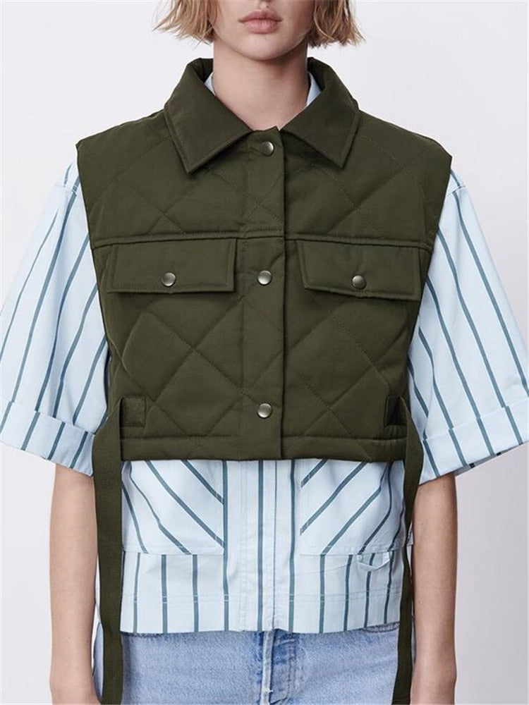 Gothic Army Green Waistcoat with Large Pockets