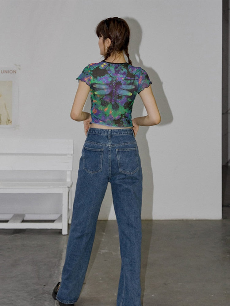 "Elevate your style with this eye-catching Gothic Dragonfly Crop Top."
