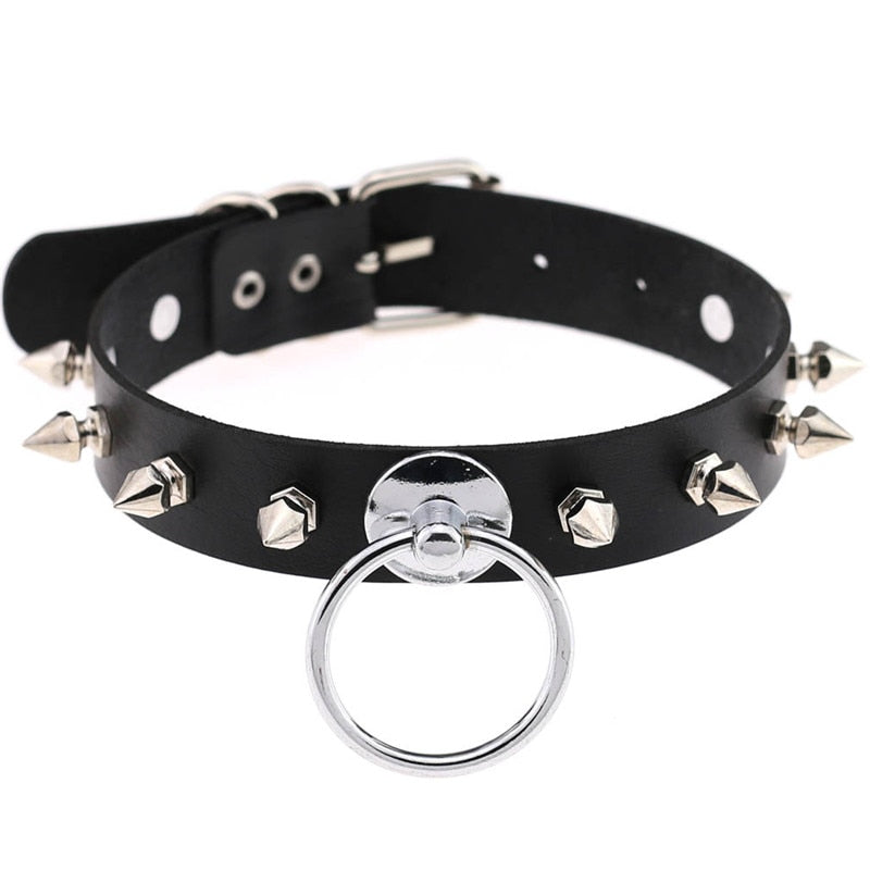 Gothic Choker Necklace with Spikes, Chains and Pendants