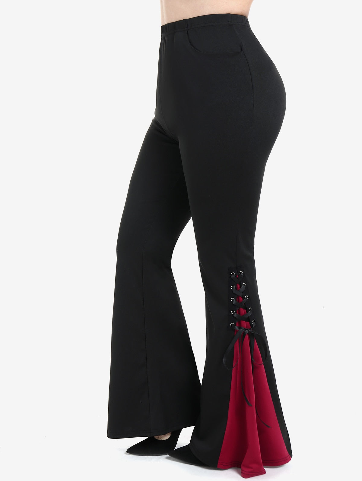 Gothic Lace Up Hem Flare Pants