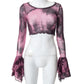 Gothic Mesh Crop Top with Flare Sleeves