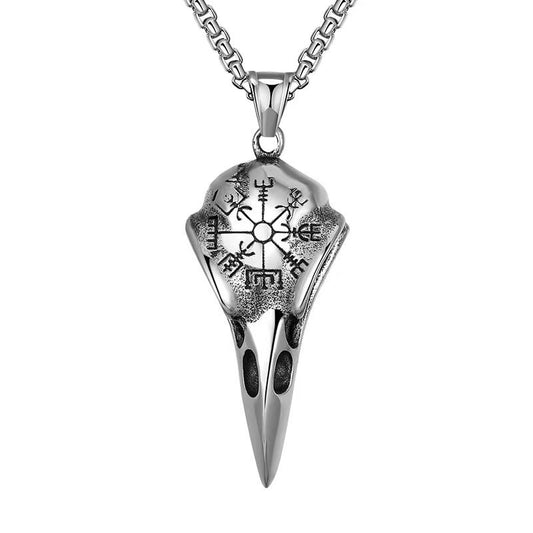 Gothic Chain Necklace with Odin Crow Skull Pendant