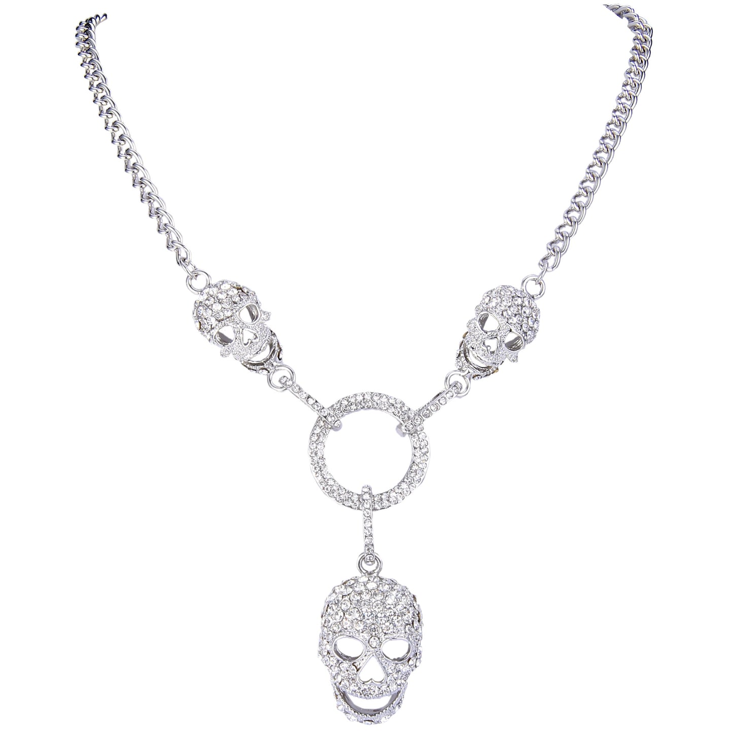 Gothic Thin Chain Necklace with Multiple Skull and Skeleton Pendant Designs