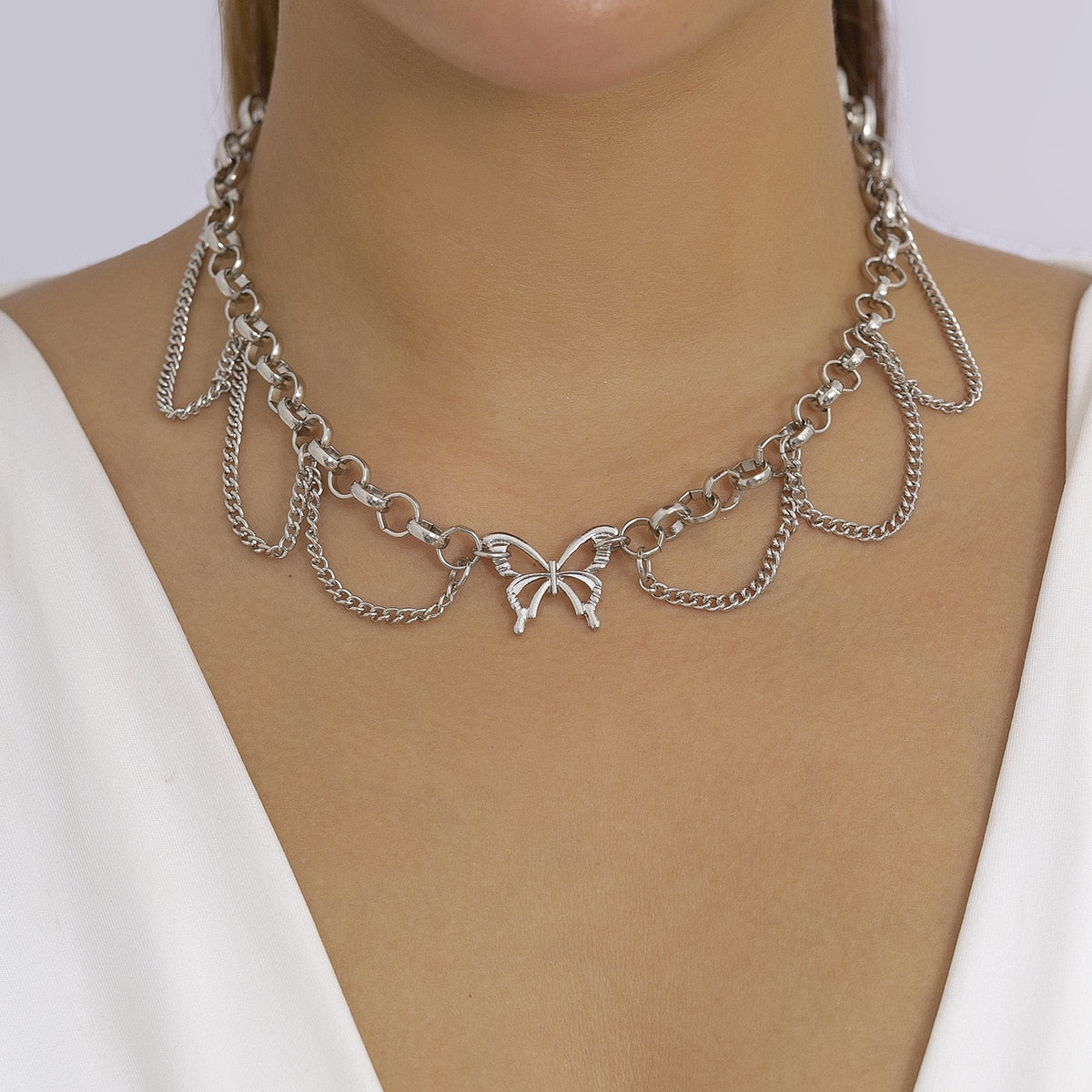 Gothic Choker Necklace with Hearts - K-Pop Style