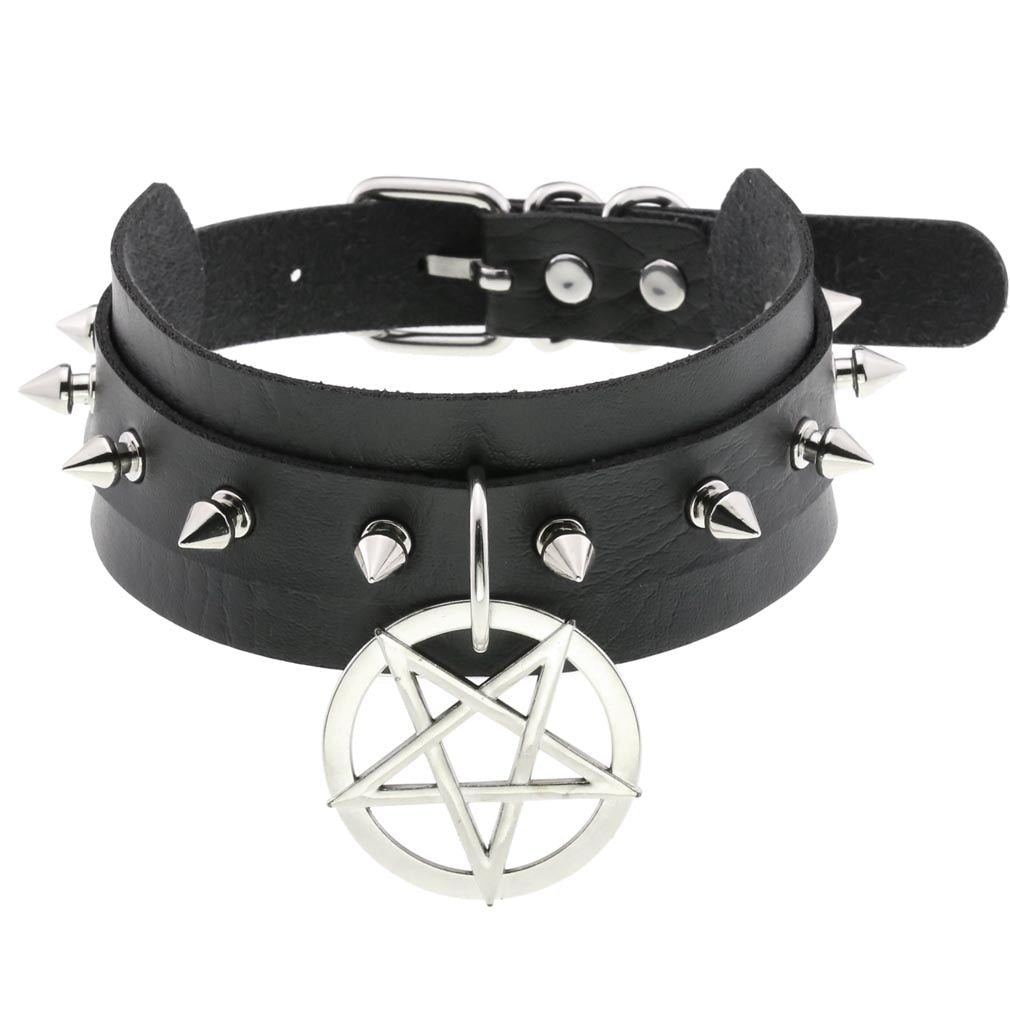 Gothic Choker Strap Necklaces with Multiple Spike and Pendant Designs