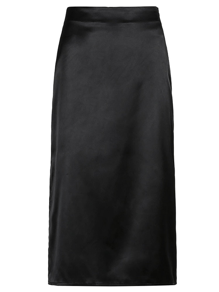 Gorgeous High Waist Satin Skirt in Emerald Green with Side Slit Detail"