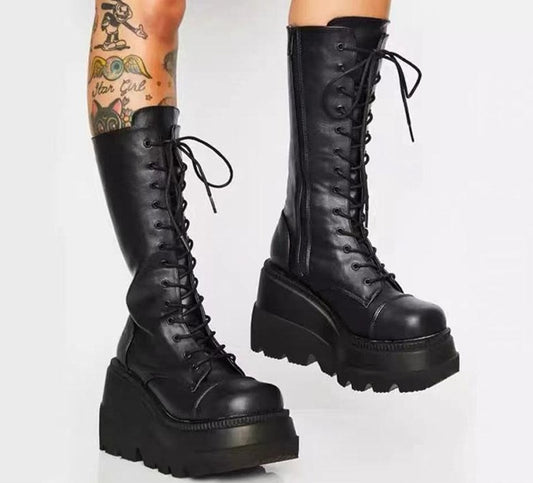 Gothic Winter Wedge Heel Boots