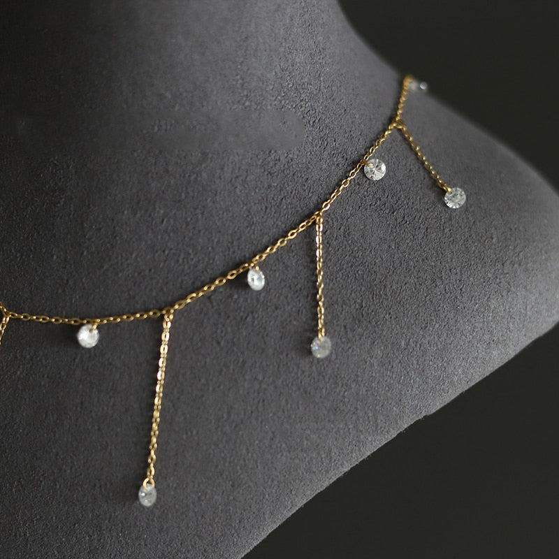 Starlight Tassel Zircon Necklace Clavicle Chain Stainless Steel Plated Gold