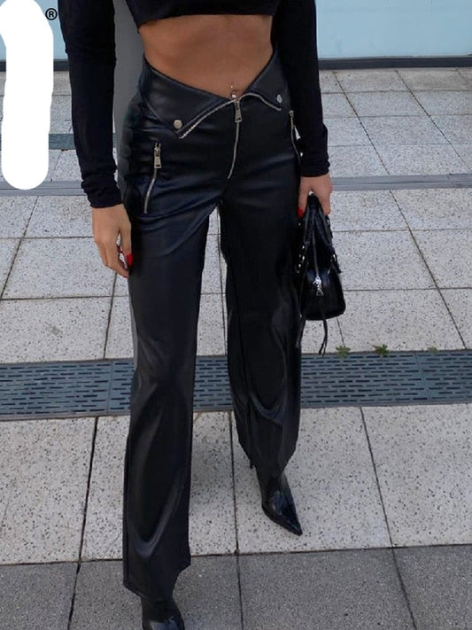 Gothic PU Leather Zip Up High Rise Pants