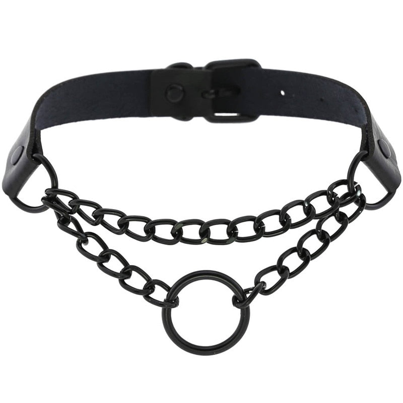 Gothic Choker Necklace with Spikes, Chains and Pendants