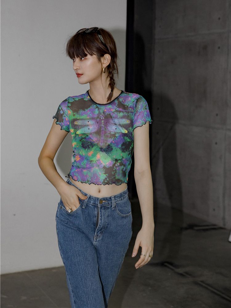 Edgy and stylish Gothic Dragonfly Crop Top for a unique fashion statement."