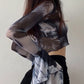 Gothic Mesh Crop Top with Flare Sleeves