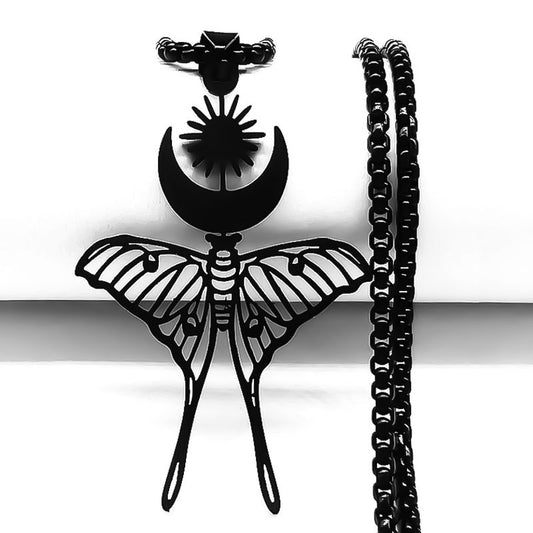 Gothic Chain Necklace with Butterfly Wicca Moon Pendant