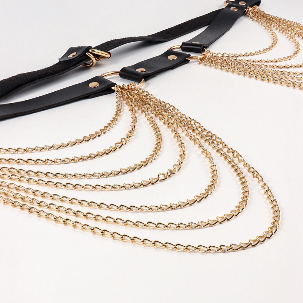 Sexy New Layered Leather Belt With Chains