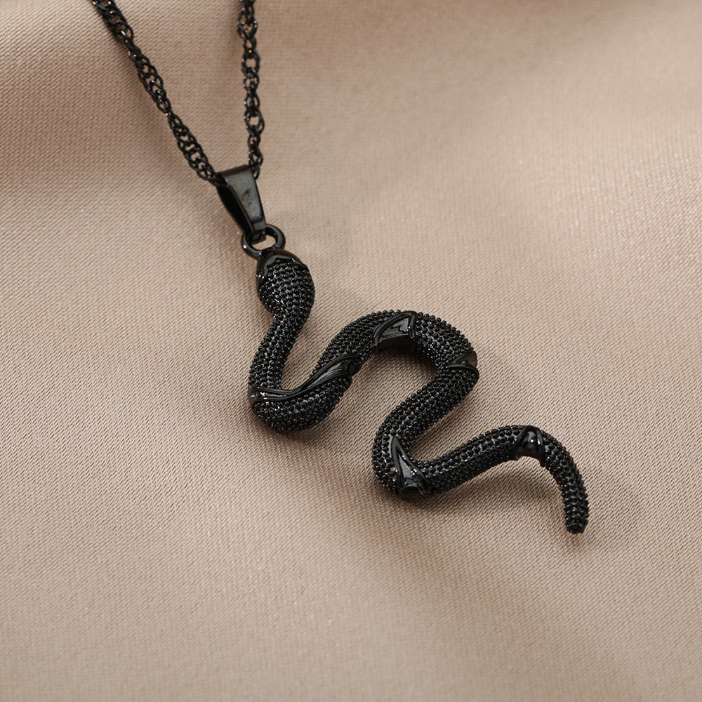 Gothic Chain Necklace with Biting Snake Pendant