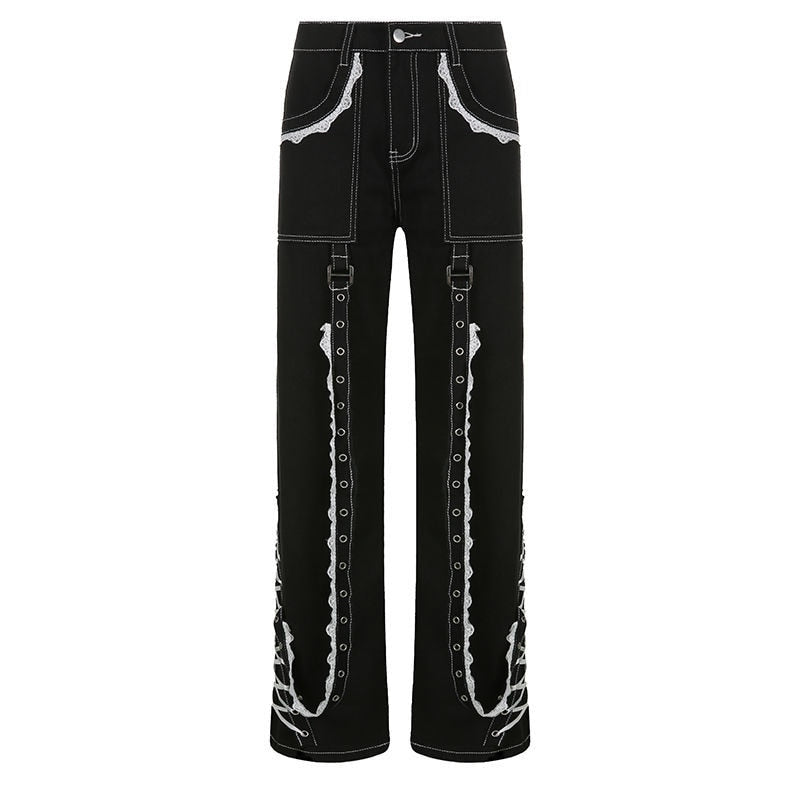 Gothic Lace Splice Baggy Jean with chains.