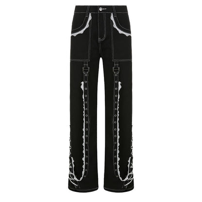Gothic Lace Splice Baggy Jean with chains.