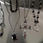 Gothic Kpop Bead Letter Heart Cross Pendants Necklace