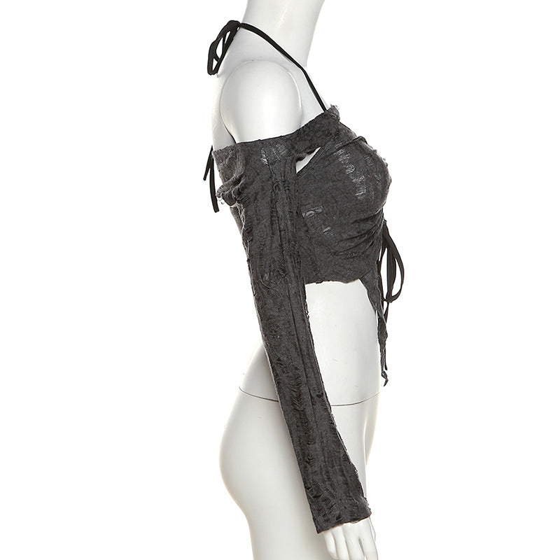 Versatile and chic: Gothic T-Shirt with drawstring detail"