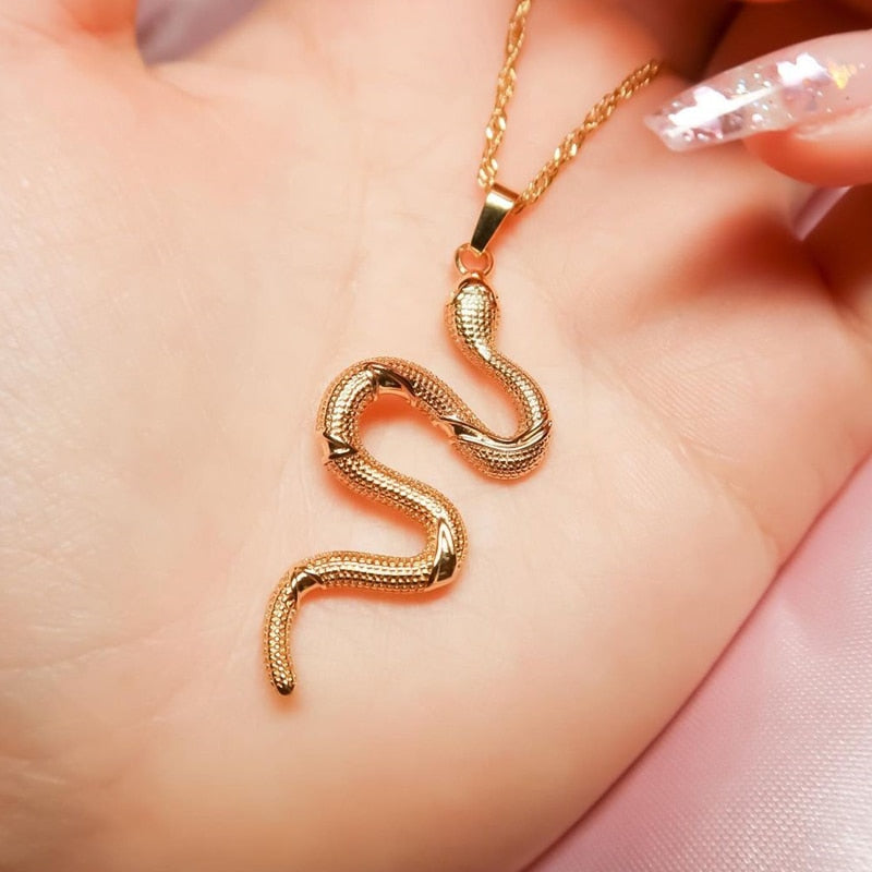 Gothic Chain Necklace with Biting Snake Pendant