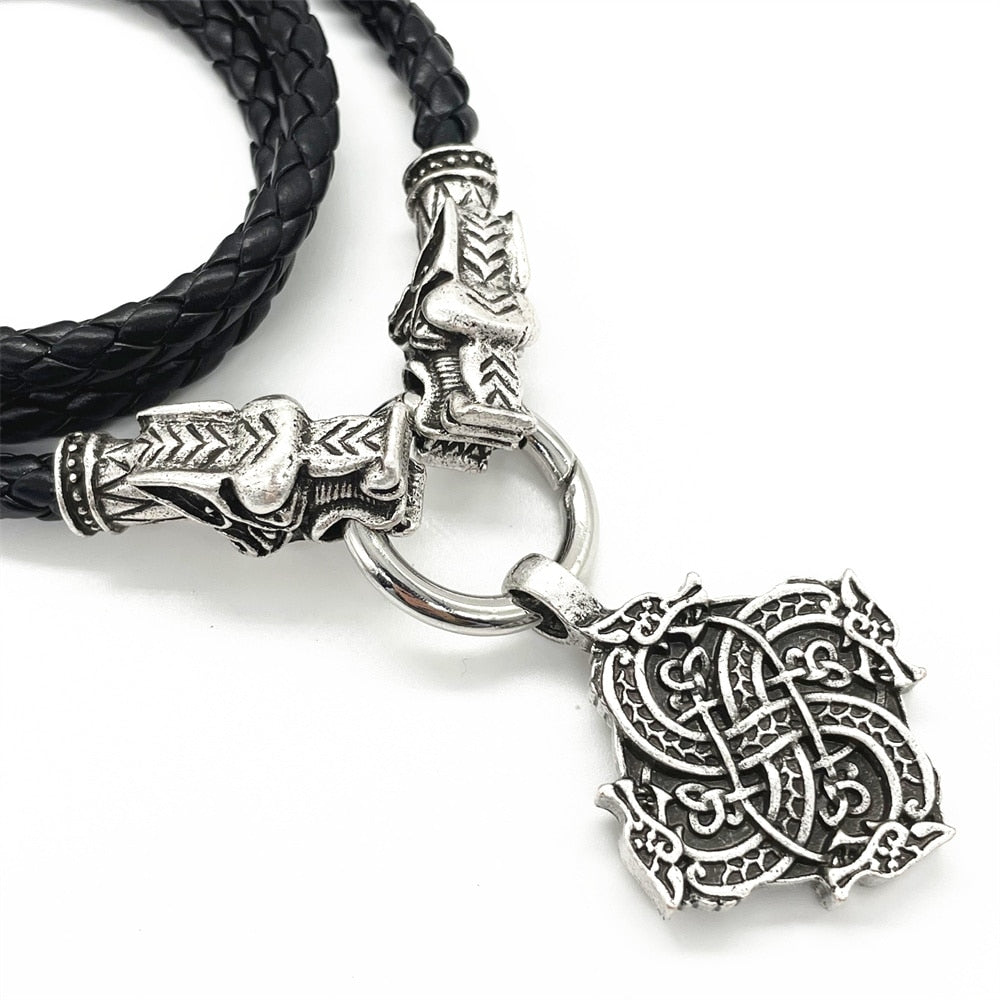 Gothic Rope Necklace with Viking Dragon Knot Pendant