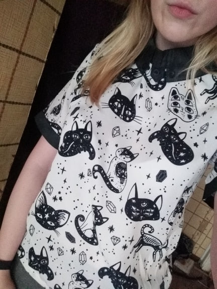 Cat Print Chiffon Top